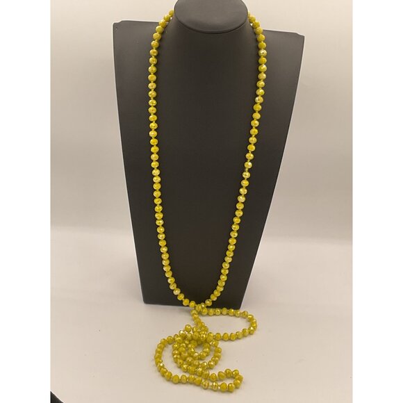 Yellow Faceted Bead Necklace 28" Drop Long Layered Strand - Picture 2 of 4